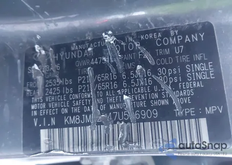 2007 Hyundai Tucson Gls from USA, damaged, VIN KM8JM12B47U546909